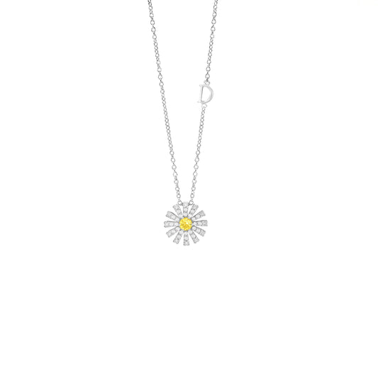 Damiani Necklace 20114972, An 18k white gold necklace set with diamonds and a yellow sapphire