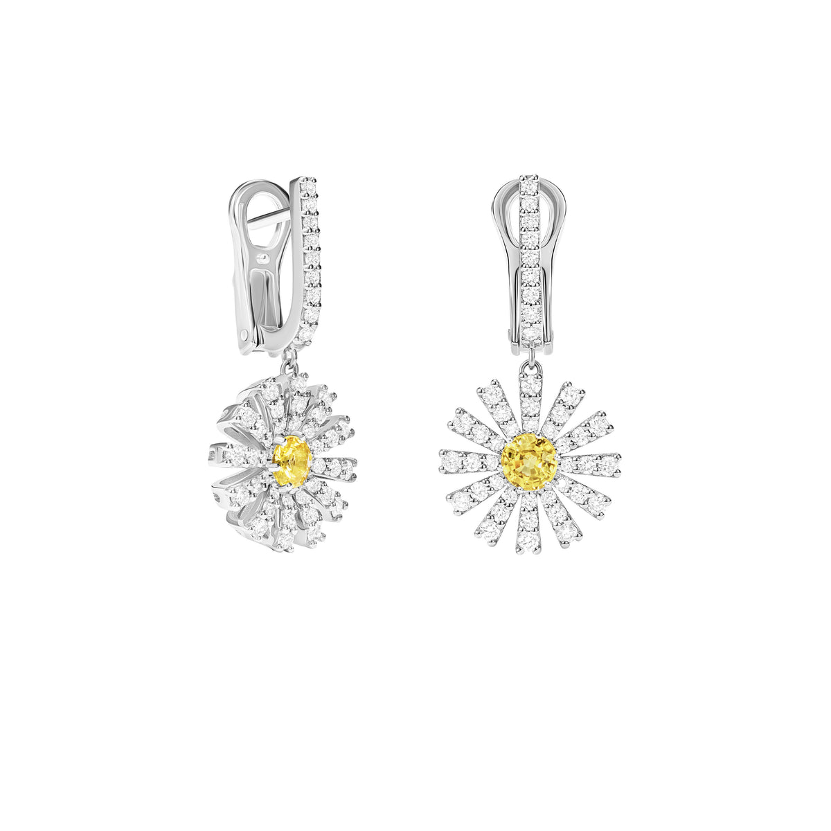 Damiani Earrings 20114975, A pair of 18k white gold earrings set with diamonds and a yellow sapphire