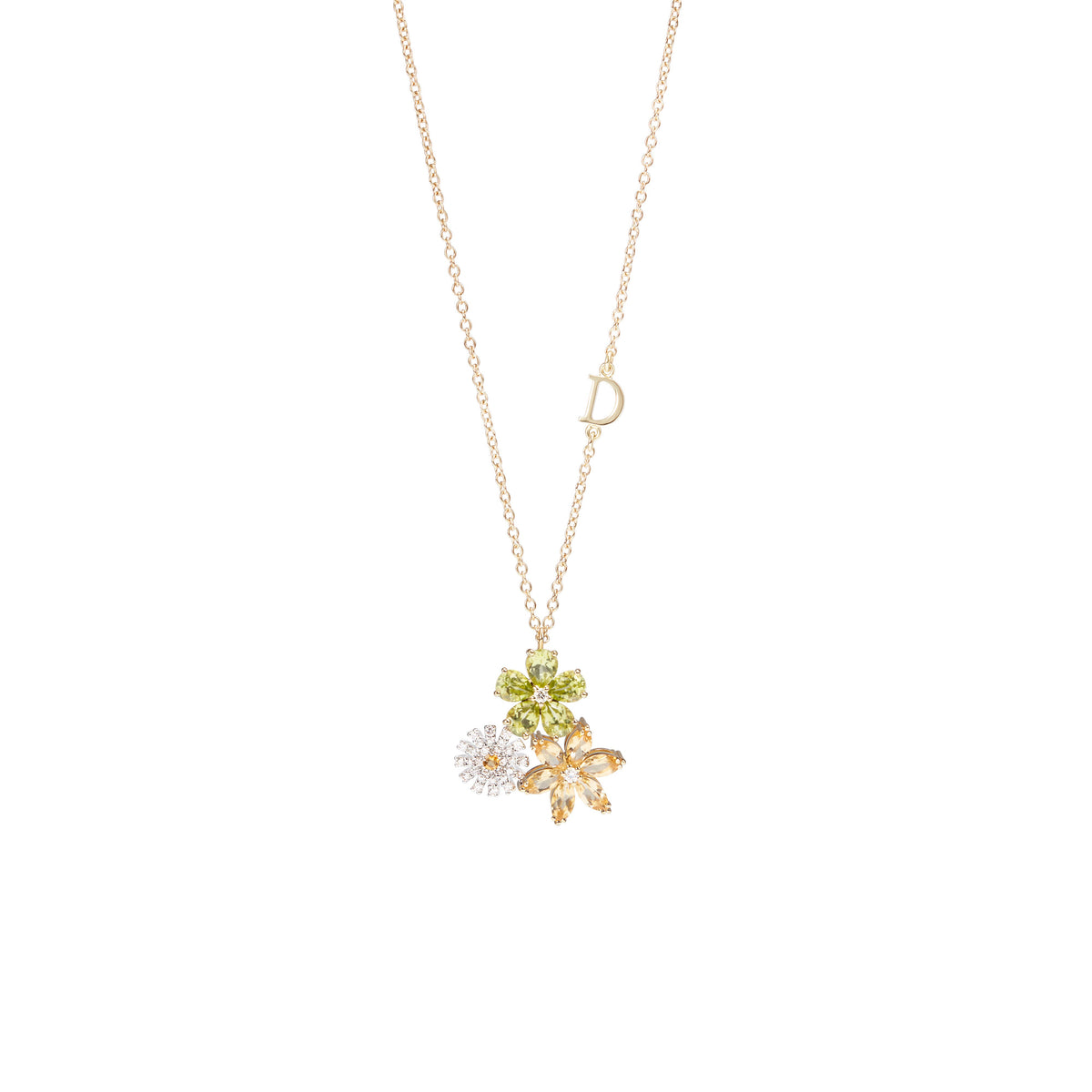 Damiani Necklace 20115876, White and yellow gold necklace with citrine quartz, peridots and diamonds, 8 mm