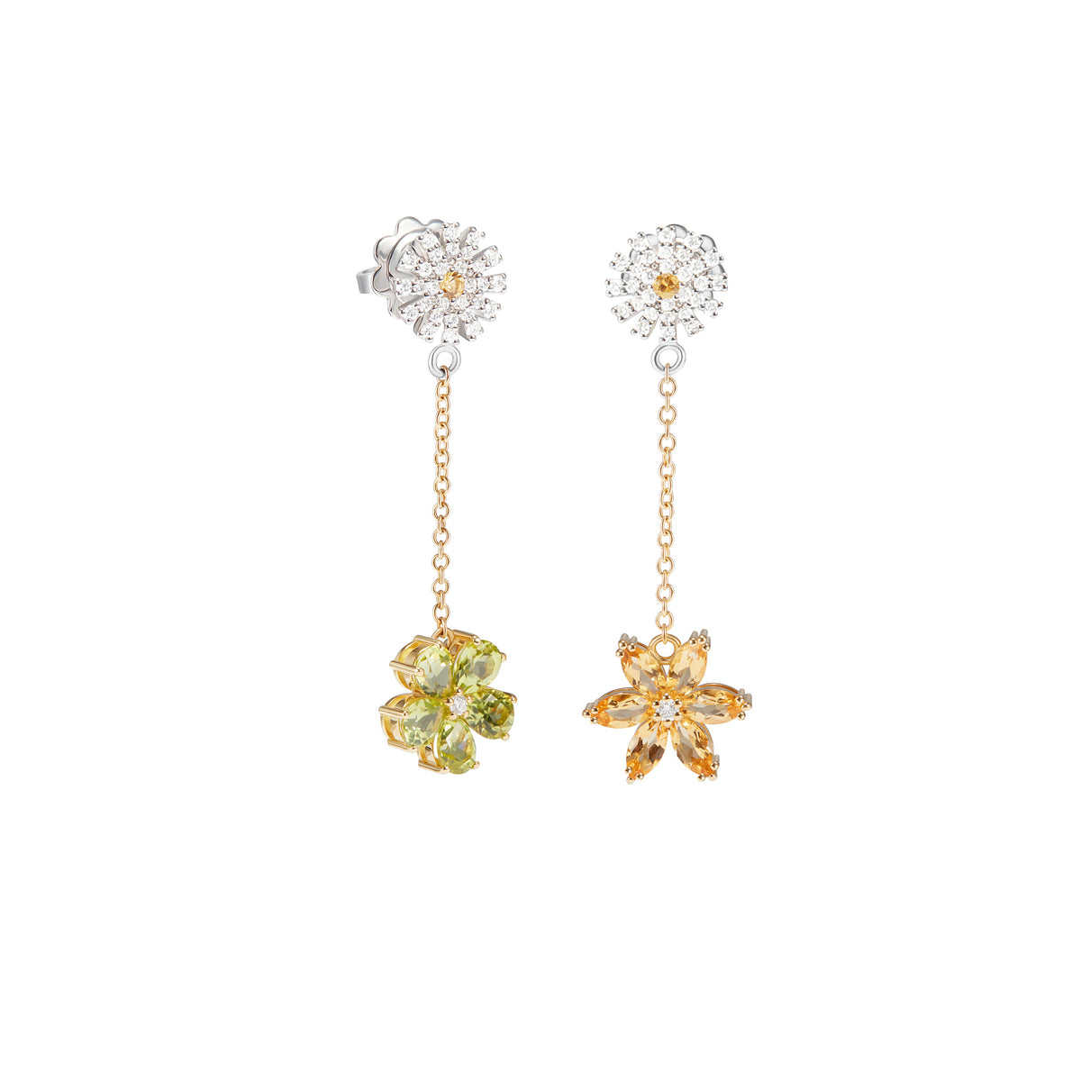 Damiani Earrings 20115896, White and yellow gold earrings with citrine quartz, peridots and diamonds, 8 mm