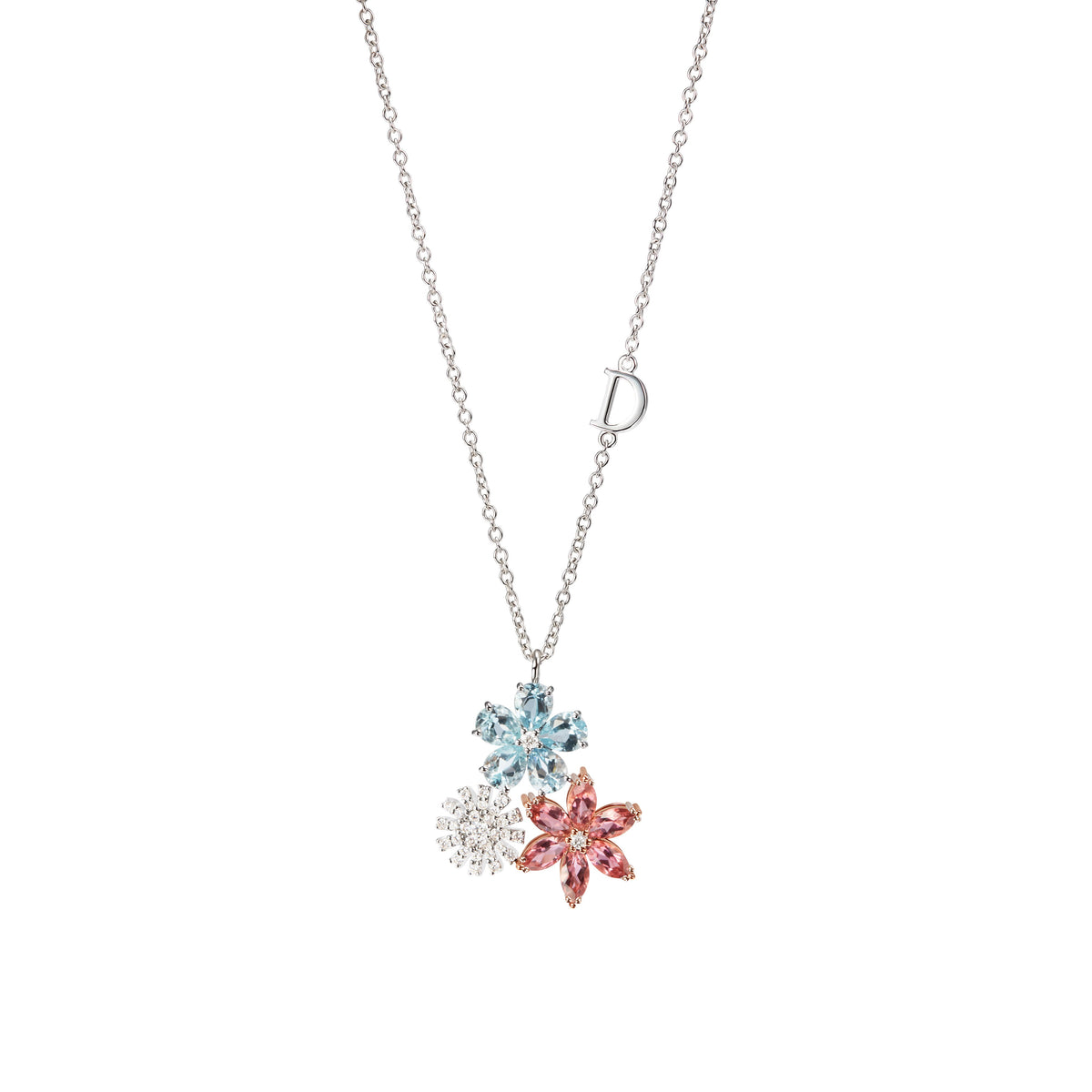 Damiani Necklace 20115900, White and pink gold necklace with pink tourmalines, aquamarine and diamonds, 8 mm
