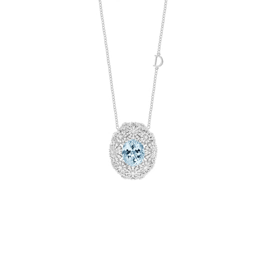 Damiani Margherita Necklace 81108725, An 18k white gold necklace set with diamonds and aquamarine