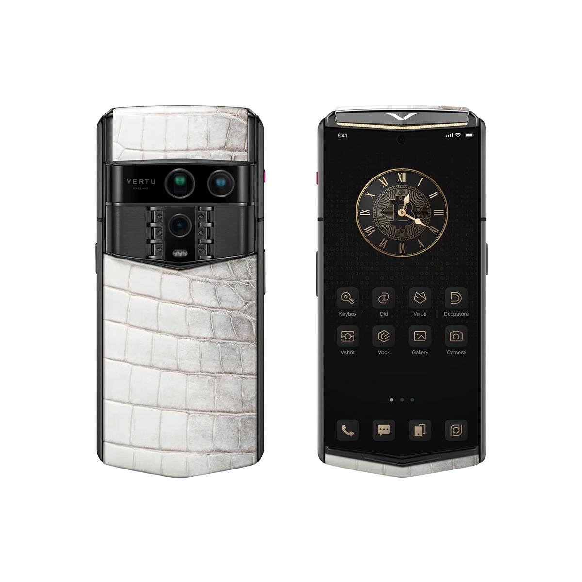 VERTU AGENT Q PHONE HIMALAYA & GOLD I & DIAMOND ALLIGATOR SKIN, front and back with alligator leather, gold and diamonds case