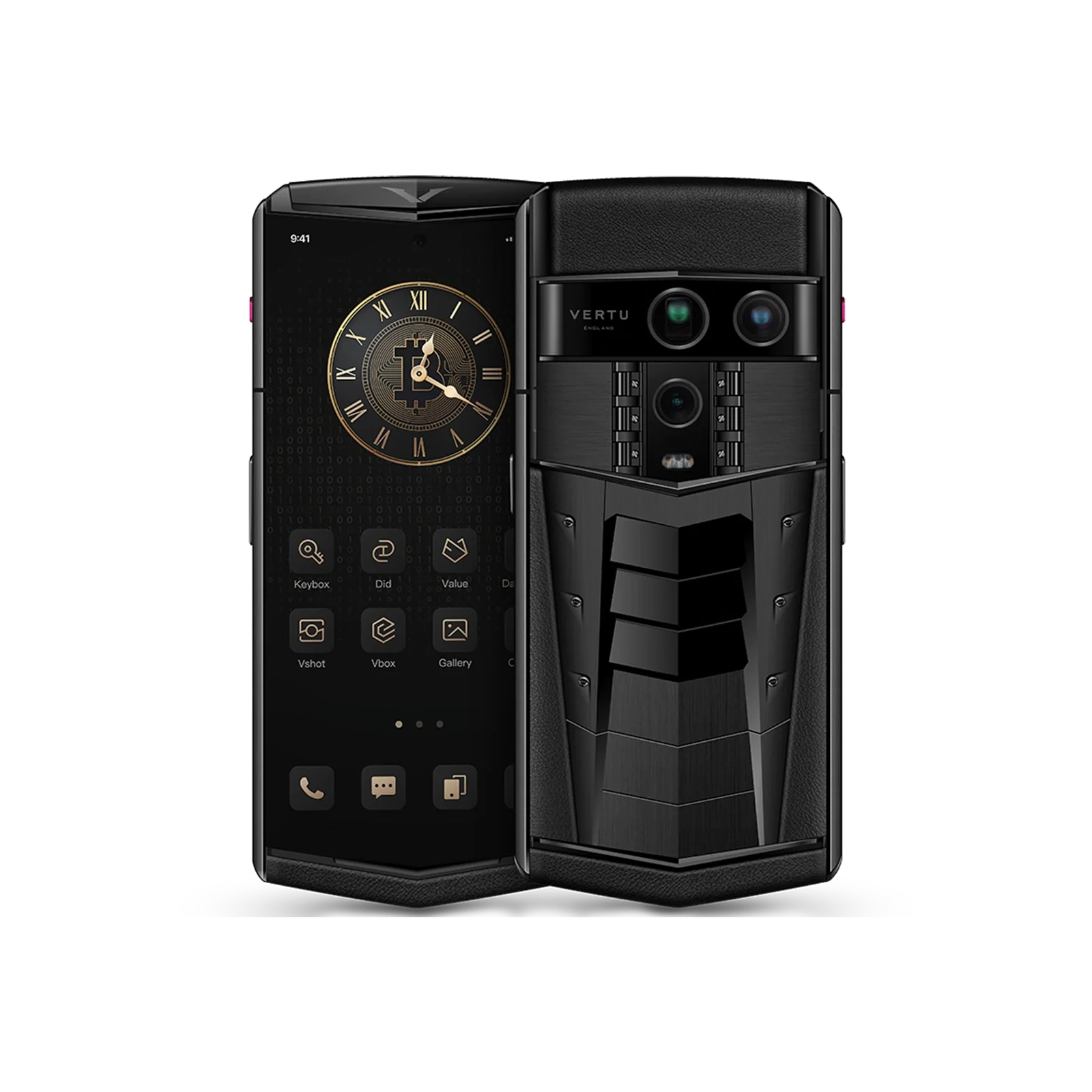 VERTU AGENT Q PHONE GT (LIMITED EDITION) SPACE SILVER CALFSKIN, seen from above, calf leather