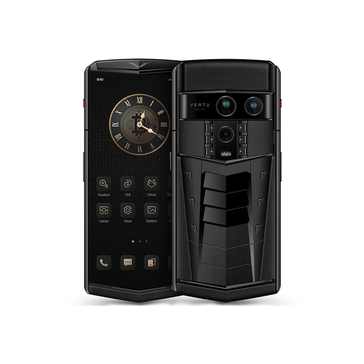 VERTU AGENT Q PHONE GT (LIMITED EDITION) BLACK CALFSKIN, calf leather case, three-quarter view