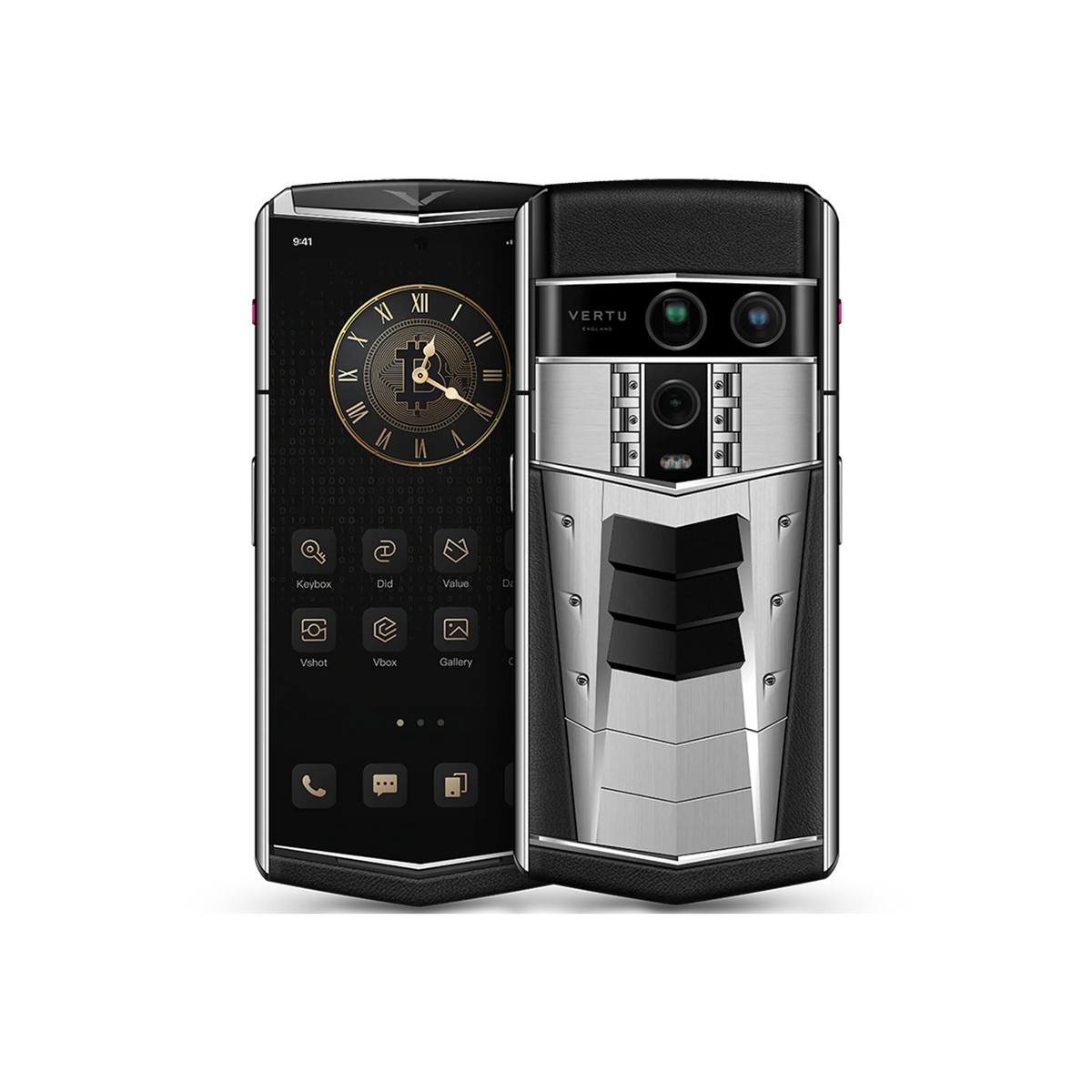VERTU AGENT Q PHONE GT (LIMITED EDITION) BLACK CALFSKIN, calf leather case, three-quarter view