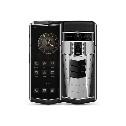 VERTU AGENT Q PHONE GT (LIMITED EDITION) SPACE SILVER CALFSKIN, seen from above, calf leather