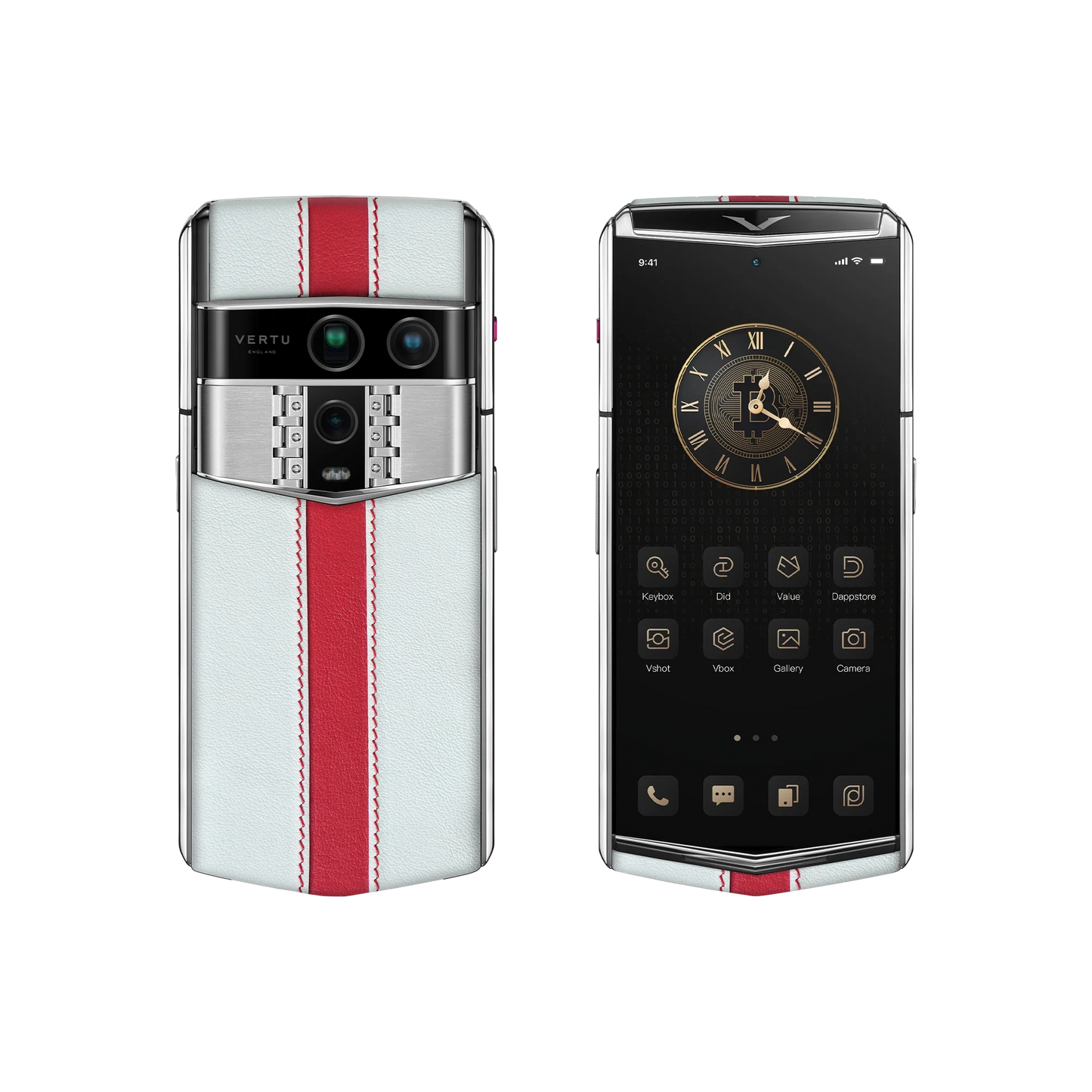 VERTU AGENT Q PHONE WORLD CUP 2026 ENGLAND CALFSKIN with calf leather, shown from the back and the front