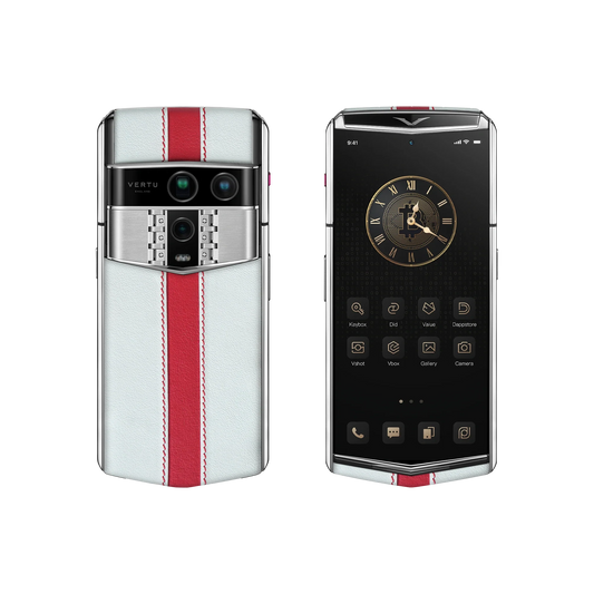 VERTU AGENT Q PHONE WORLD CUP 2026 ENGLAND CALFSKIN with calf leather, shown from the back and the front