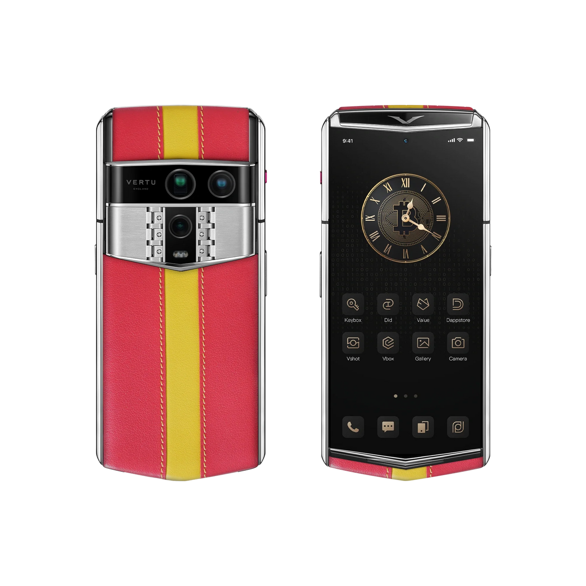 VERTU AGENT Q PHONE WORLD CUP 2026 ENGLAND CALFSKIN with calf leather, shown from the back and the front
