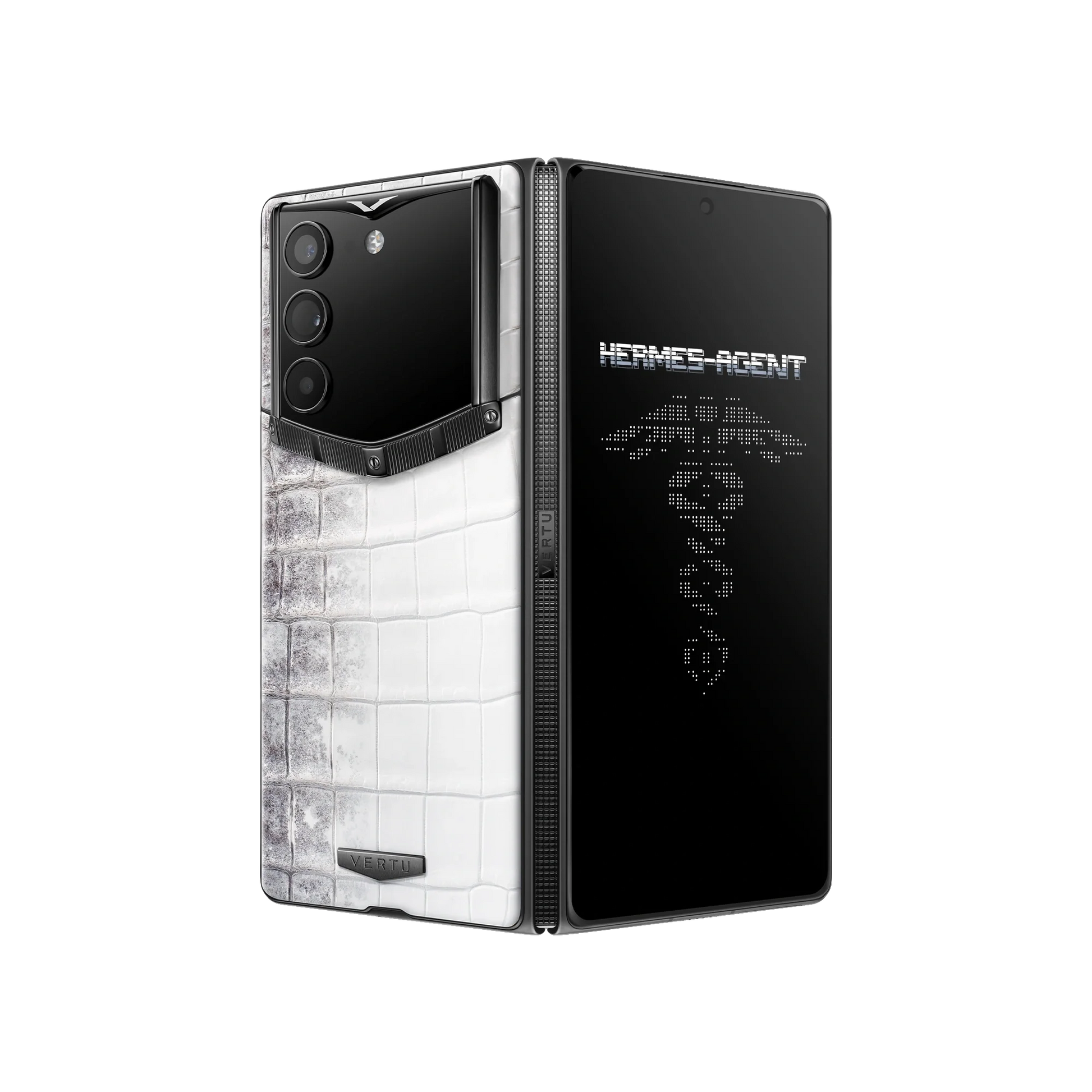 VERTU ALPHAFOLD Himalaya Alligator leather phone folded and standing upright