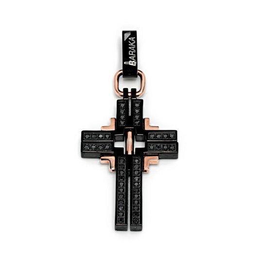 Baraka Diamonds Cross CR214463ROBB-42, a men's cross in rose gold and stainless steel set with diamonds