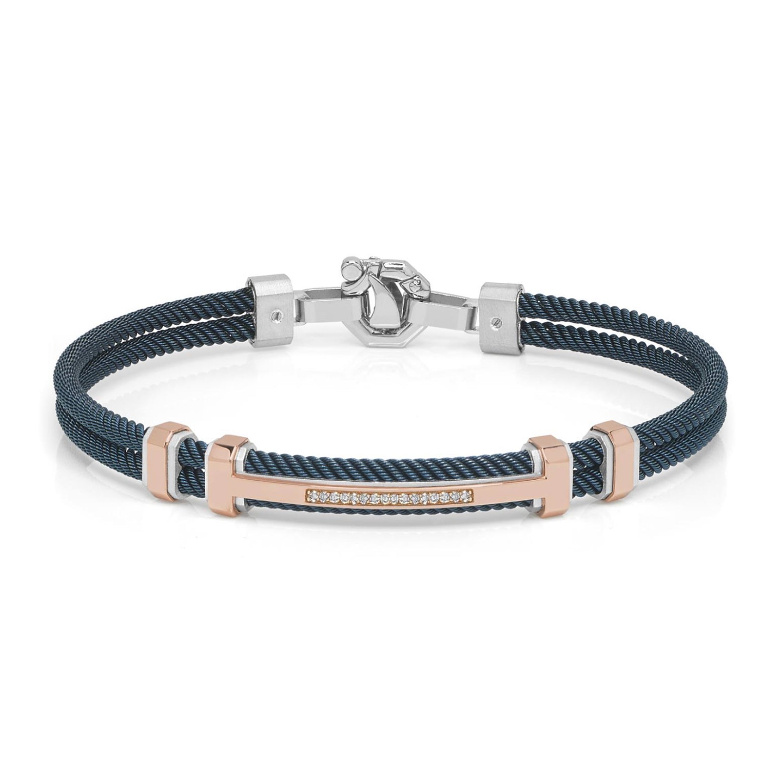 Baraka 316L Bracelet BR282001RODB-12, a men's bracelet in rose gold and silver set with diamonds