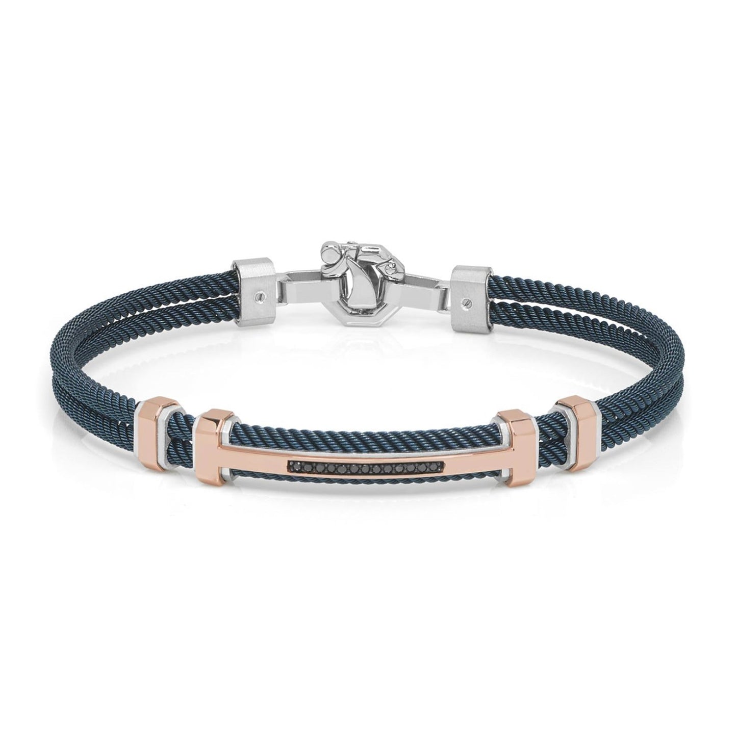 Baraka 316L Bracelet BR282001RODN-12, a men's bracelet in rose gold and silver set with diamonds