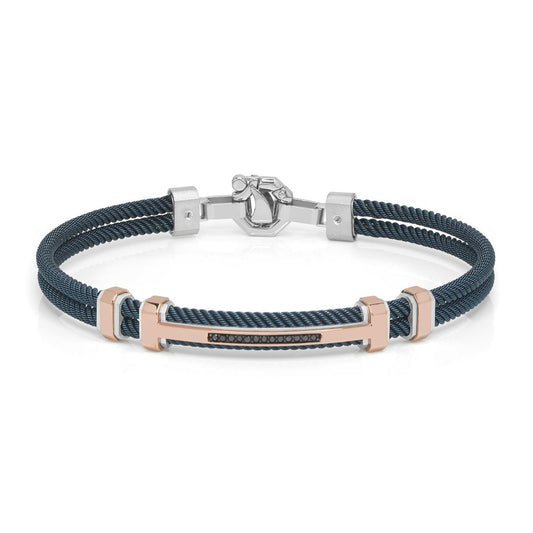 Baraka 316L Bracelet BR282001RODN-12, a men's bracelet in rose gold and silver set with diamonds