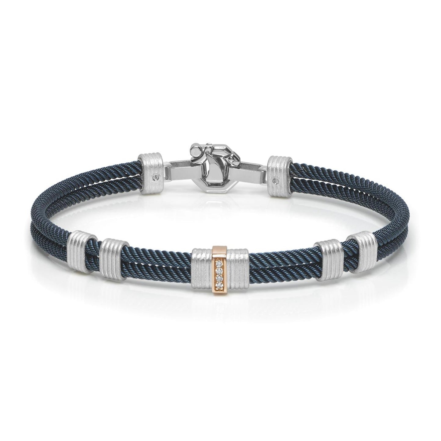 Baraka 316L Bracelet BR282021RODB-06, a men's bracelet in rose gold and silver set with diamonds