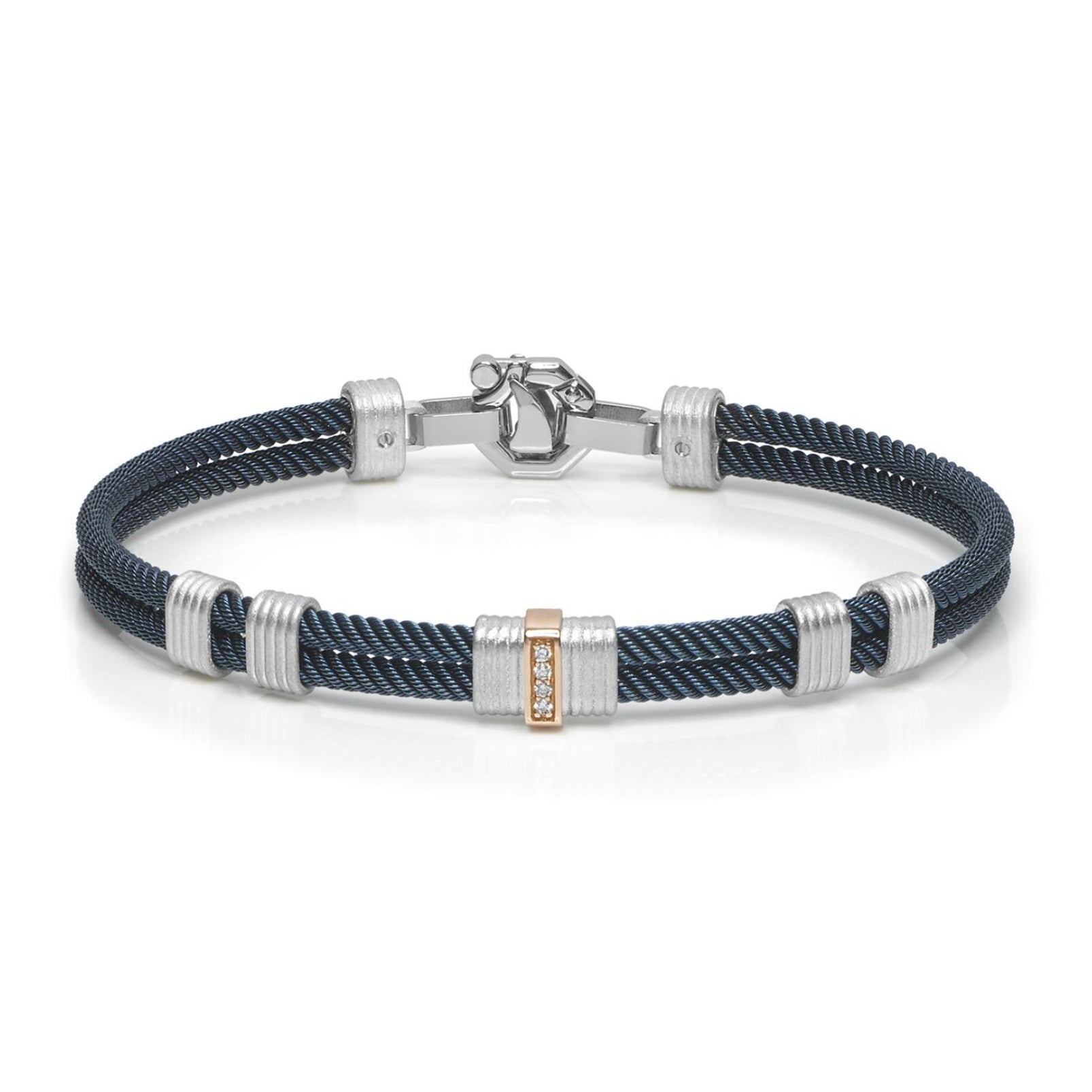 Baraka 316L Bracelet BR282021RODB-06, a men's bracelet in rose gold and silver set with diamonds