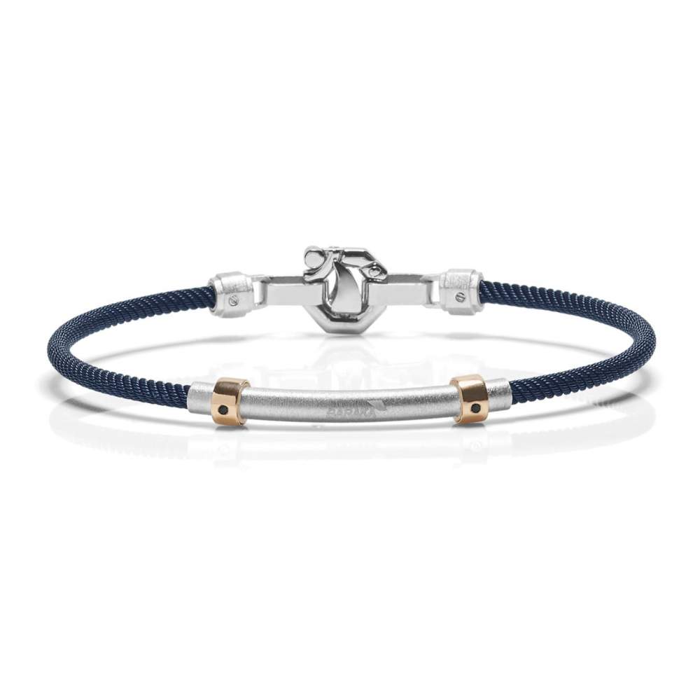 Baraka 316L Bracelet BR283081RODN-04, a men's bracelet in rose gold and silver set with black diamonds