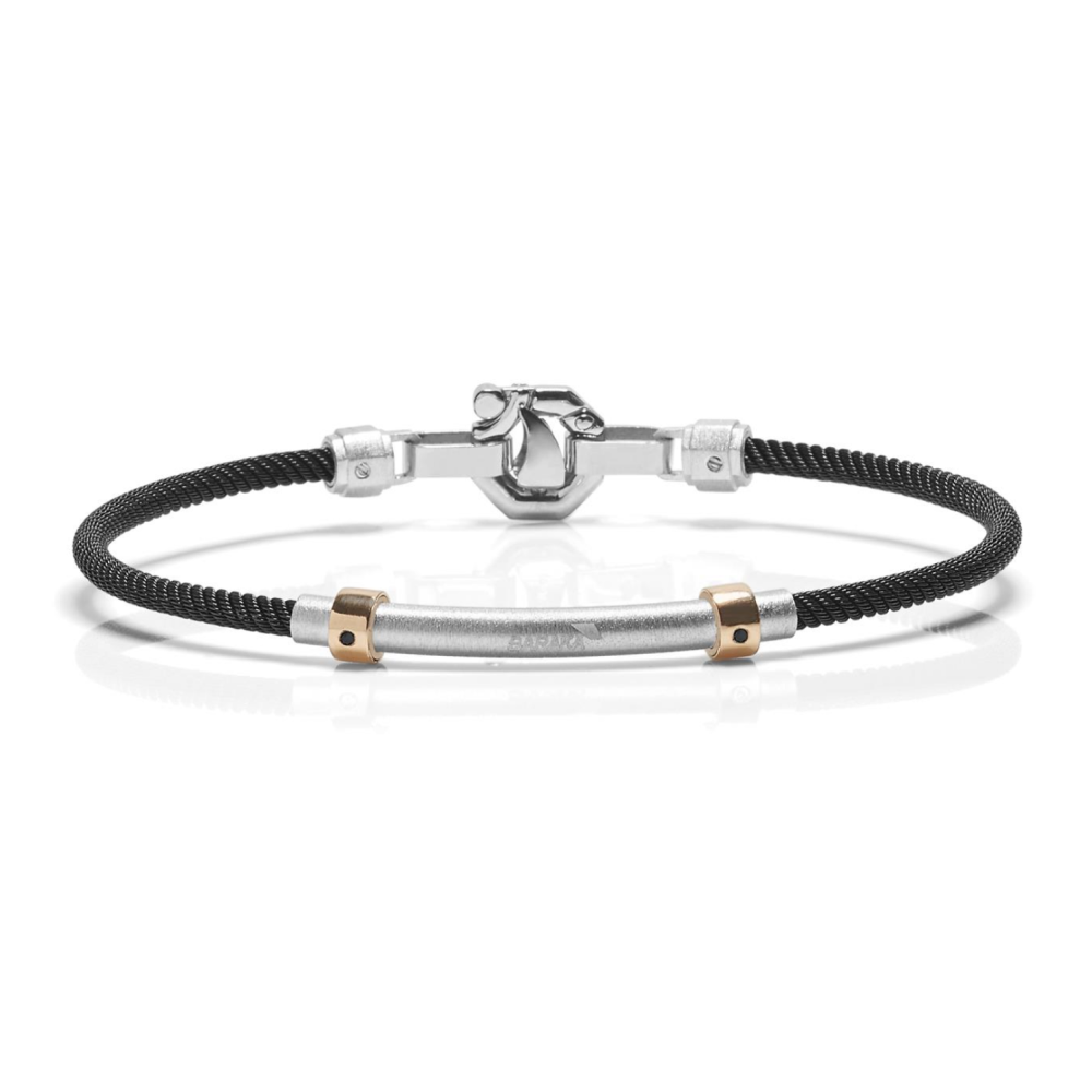Baraka 316L Bracelet BR283091RODN-04, a men's bracelet in rose gold and silver set with black diamonds