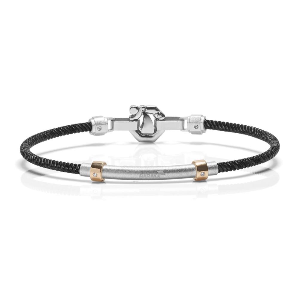 Baraka 316L Bracelet BR283091RODB-04, a men's bracelet in rose gold and silver set with white diamonds