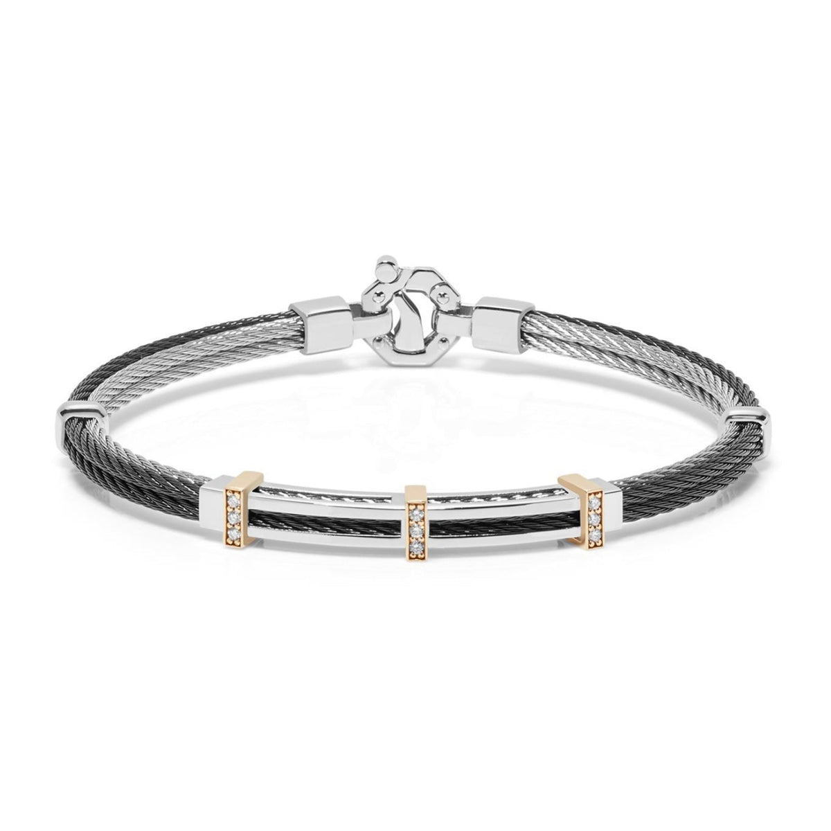 Baraka 316L Bracelet BR312511RODB-16, a men's bracelet in rose gold and stainless steel set with diamonds