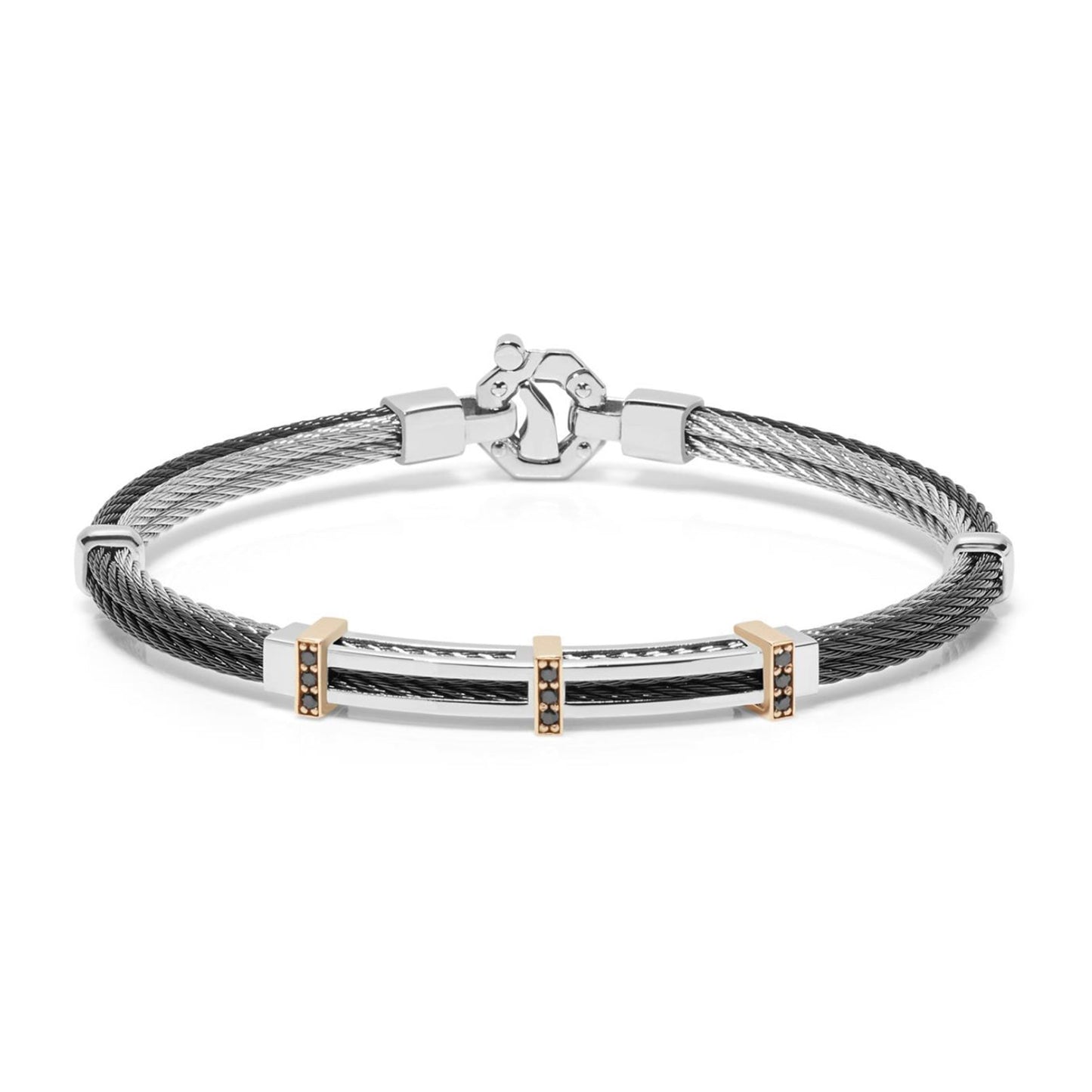 Baraka 316L Bracelet BR312511RODN-16, a men's bracelet in rose gold and stainless steel set with diamonds