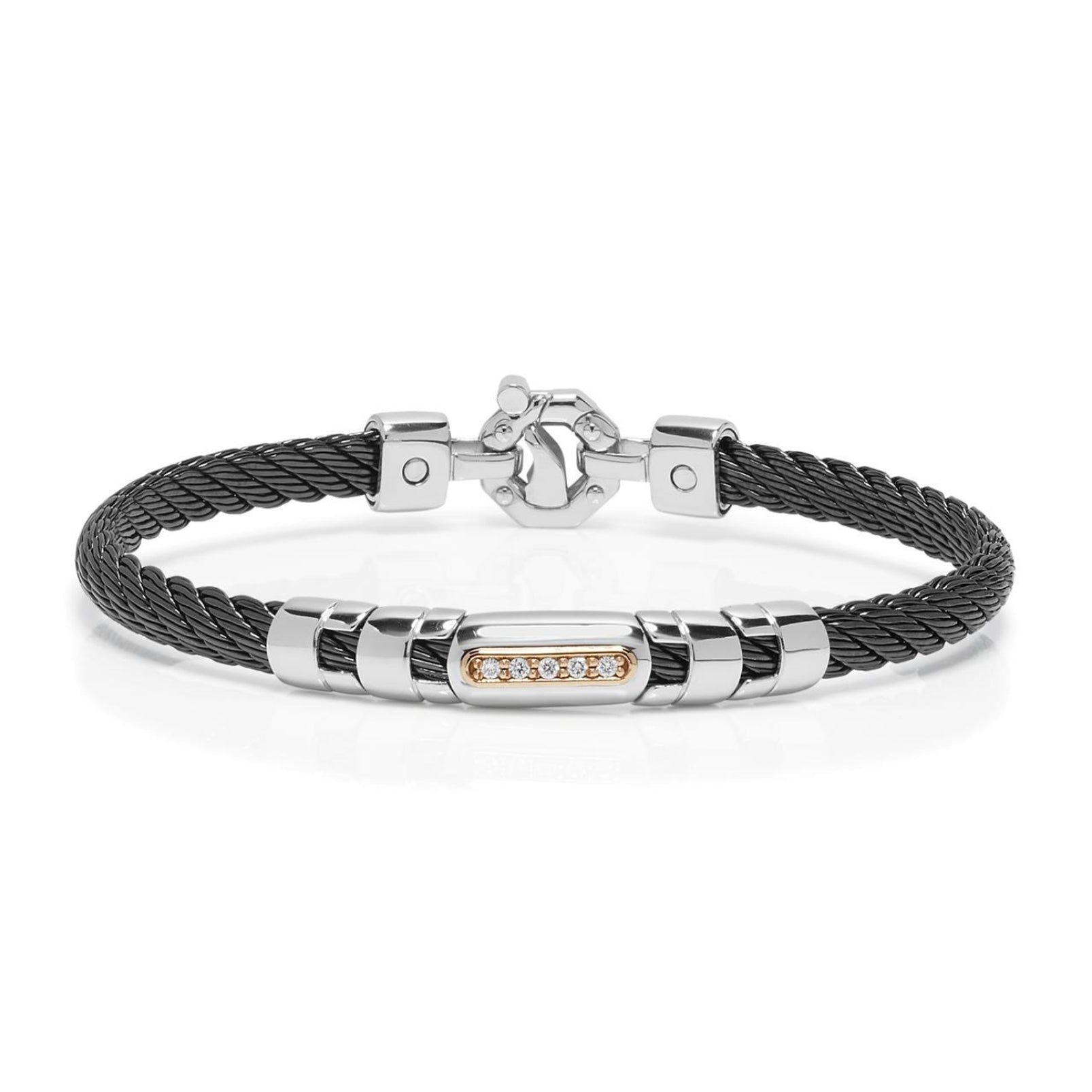 Baraka 316L Bracelet BR332011RODB-10, a men's bracelet in rose gold and stainless steel set with diamonds