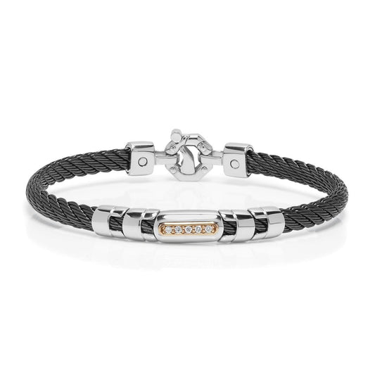 Baraka 316L Bracelet BR332011RODB-10, a men's bracelet in rose gold and stainless steel set with diamonds