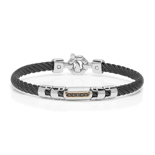 Baraka 316L Bracelet BR332011RODN-10, a men's bracelet in rose gold and stainless steel set with diamonds
