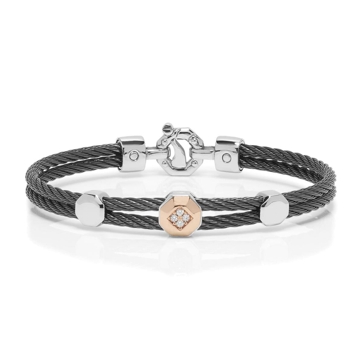 Baraka 316L Bracelet BR332131RODB-08, a men's bracelet in rose gold and stainless steel set with diamonds