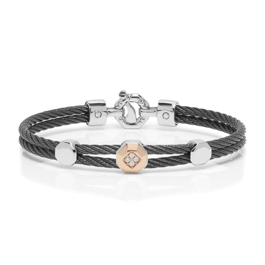 Baraka 316L Bracelet BR332131RODB-08, a men's bracelet in rose gold and stainless steel set with diamonds