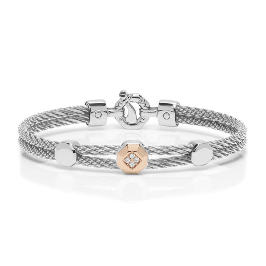 Baraka 316L Bracelet BR332141RODB-08, a men's bracelet in rose gold and stainless steel set with diamonds