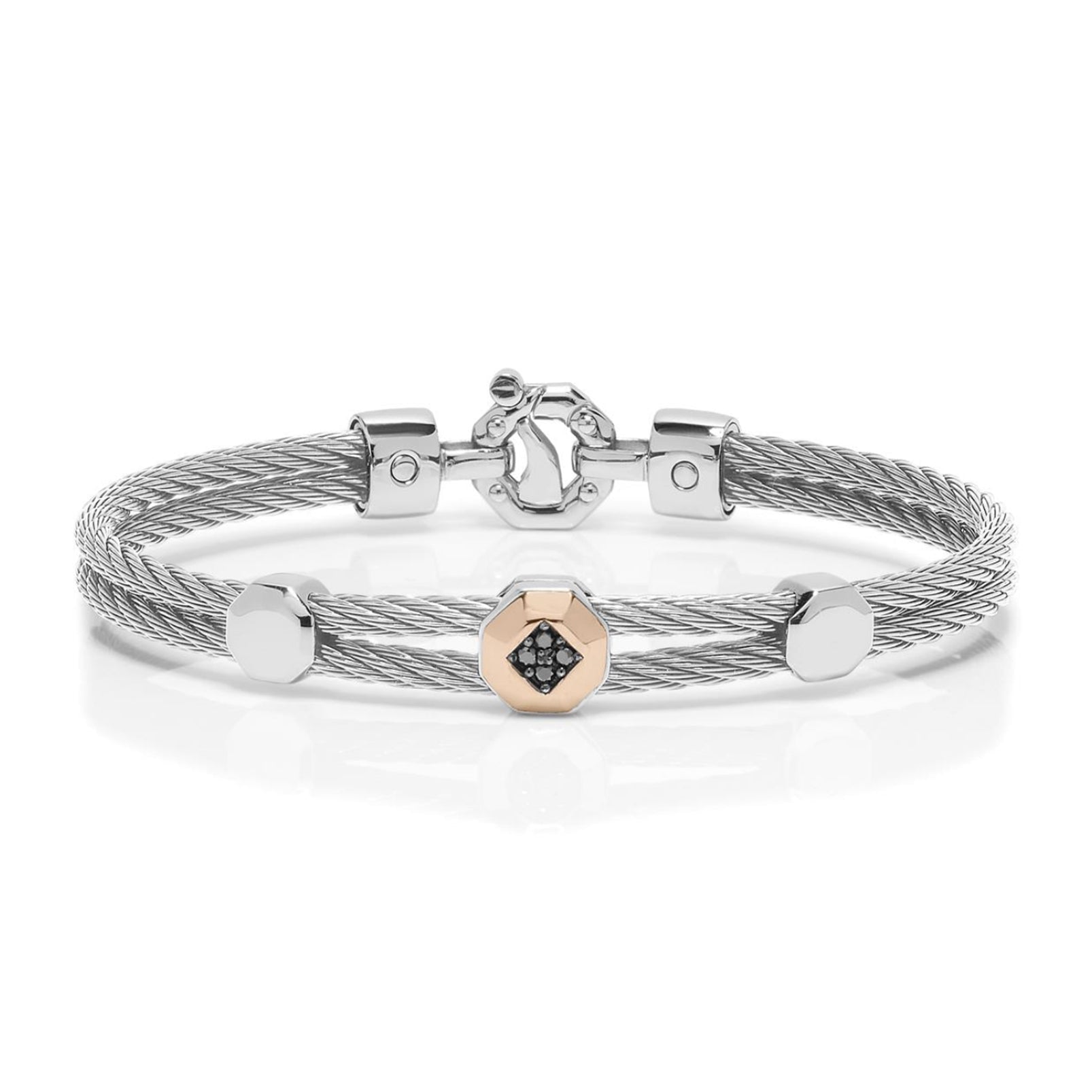 Baraka 316L Bracelet BR332141RODN-08, a men's bracelet in rose gold and stainless steel set with diamonds
