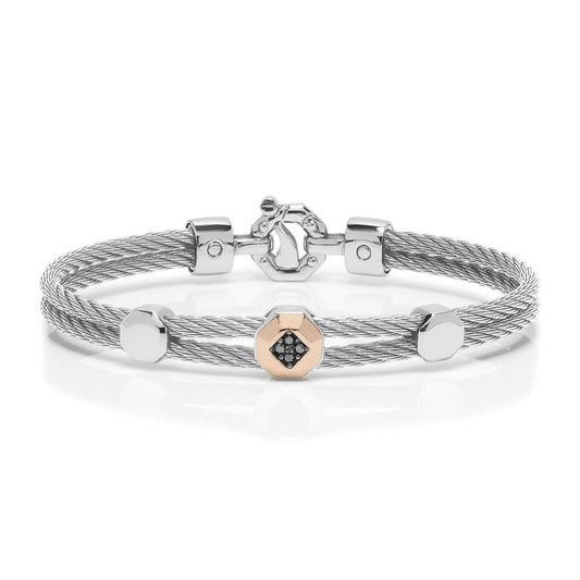 Baraka 316L Bracelet BR332141RODN-08, a men's bracelet in rose gold and stainless steel set with diamonds