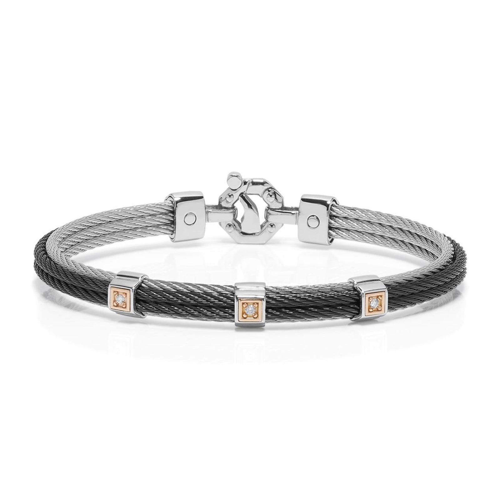 Baraka 316L Bracelet BR332151RODB-11, a men's bracelet in rose gold and stainless steel set with diamonds