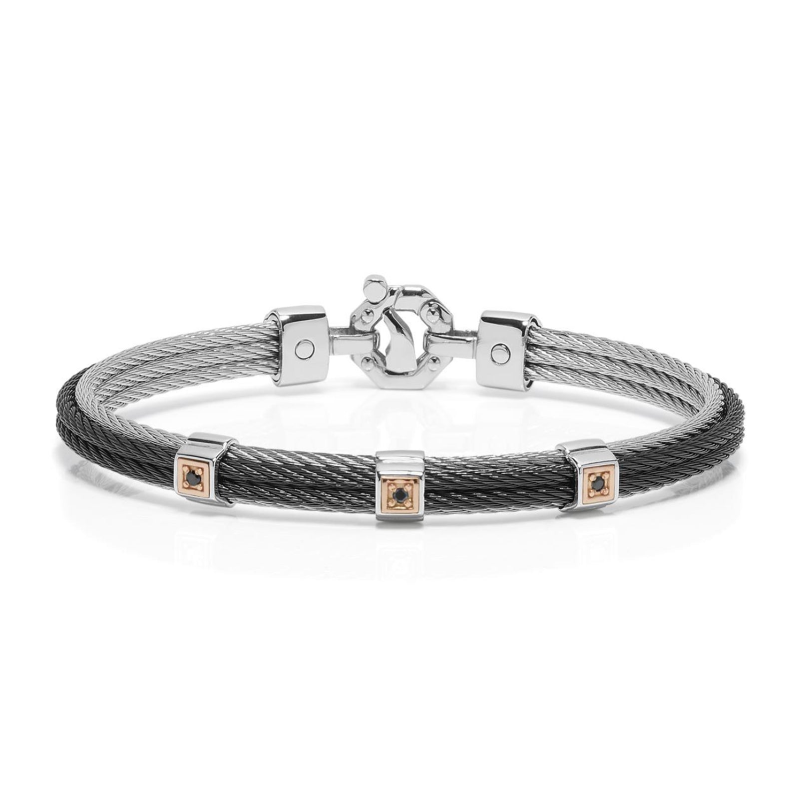 Baraka 316L Bracelet BR332151RODN-11, a men's bracelet in rose gold and stainless steel set with diamonds