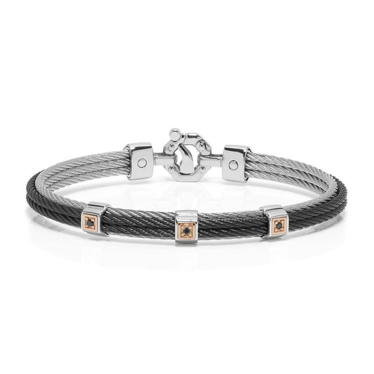 Baraka 316L Bracelet BR332151RODN-11, a men's bracelet in rose gold and stainless steel set with diamonds