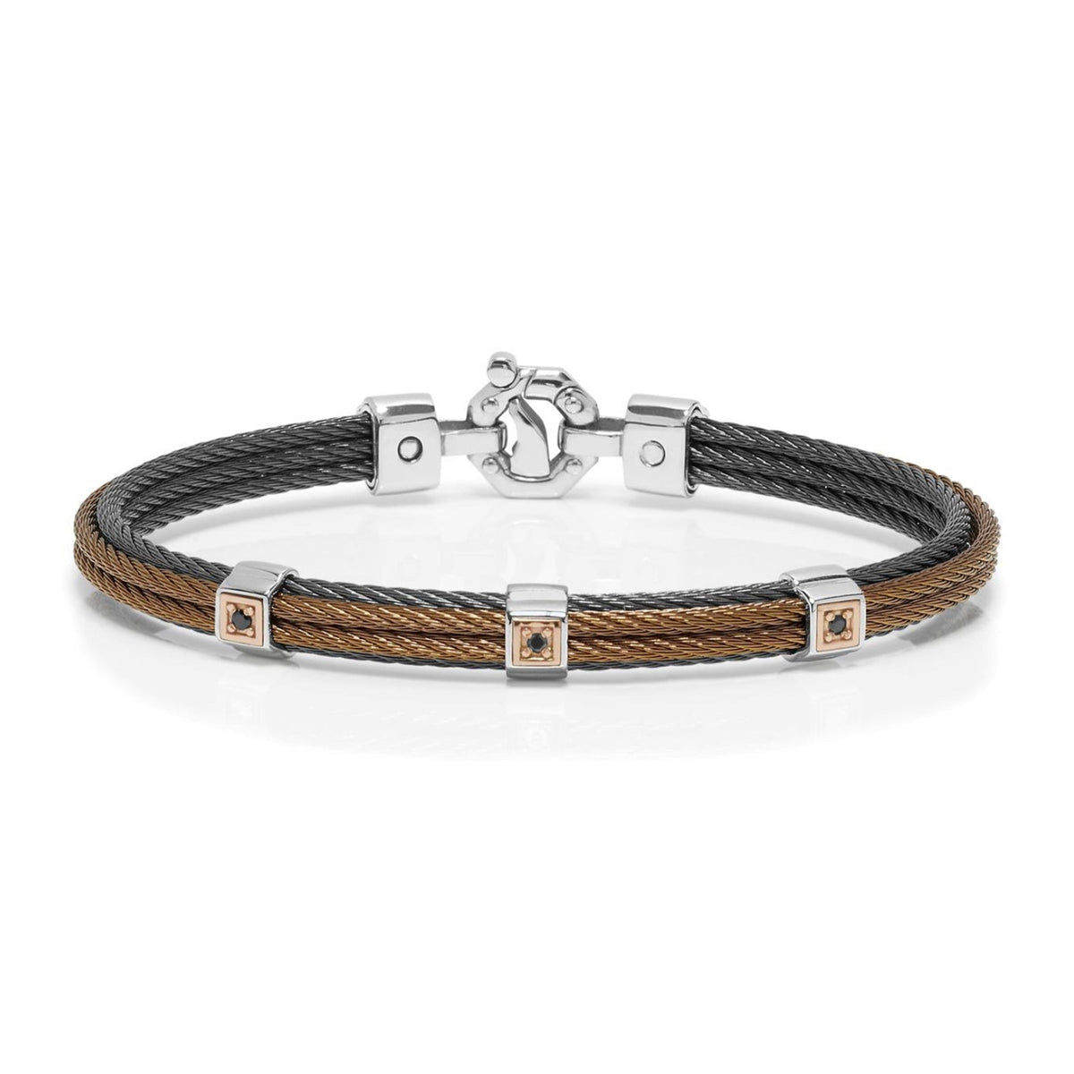 Baraka 316L Bracelet BR332171RODN-11, a men's bracelet in rose gold and stainless steel set with diamonds