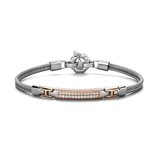 Baraka 316L Bracelet BR361111RODB, a men's bracelet in rose gold and stainless steel set with diamonds