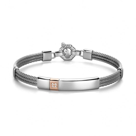 Baraka 316L Bracelet BR361141RODB, a men's bracelet in rose gold and stainless steel set with diamonds
