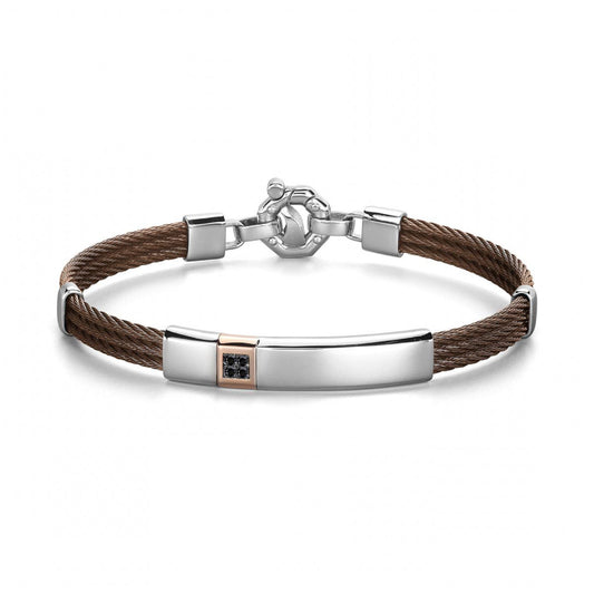 Baraka 316L Bracelet BR361251RODN, a men's bracelet in rose gold and stainless steel set with diamonds