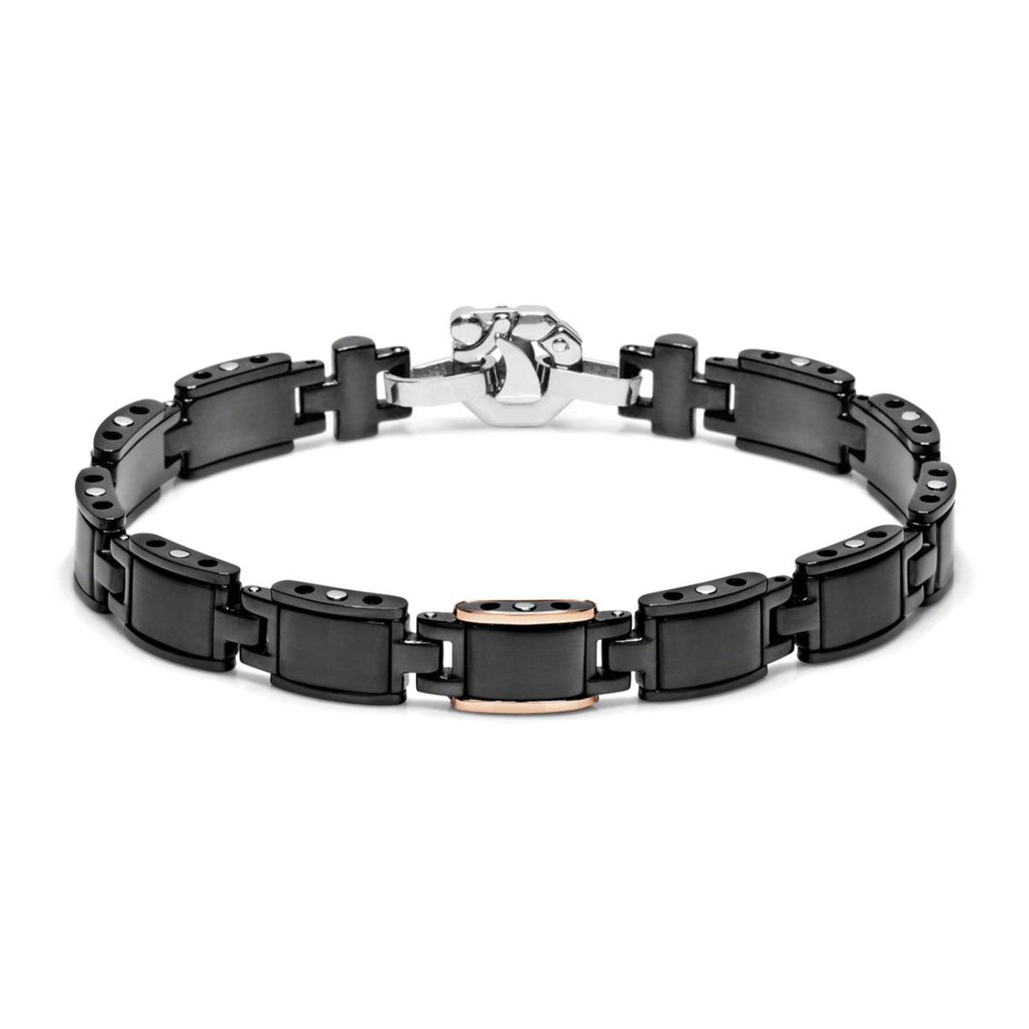 Baraka Black One Bracelet BR245011ROAN, a men's bracelet in rose gold and stainless steel set with diamonds