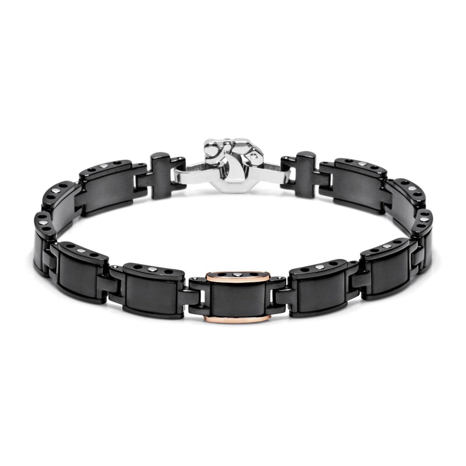 Baraka Black One Bracelet BR245011ROAN, a men's bracelet in rose gold and stainless steel set with diamonds