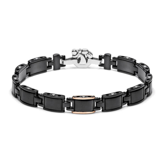 Baraka Black One Bracelet BR245011ROAN, a men's bracelet in rose gold and stainless steel set with diamonds