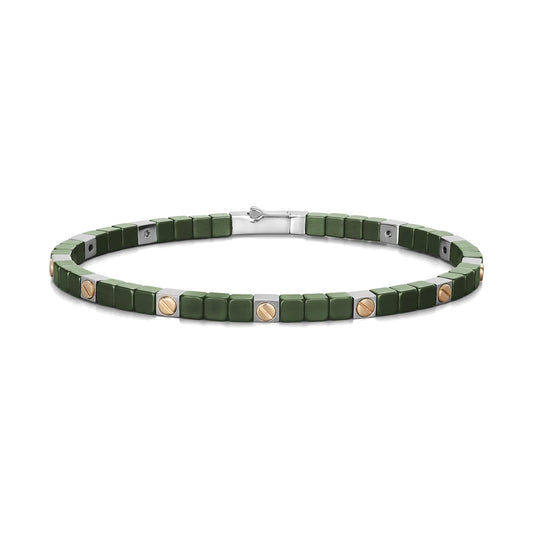 Baraka Cyborg Ceramic Bracelet BR351021ROCV, a men's bracelet in rose gold, green ceramic and stainless steel