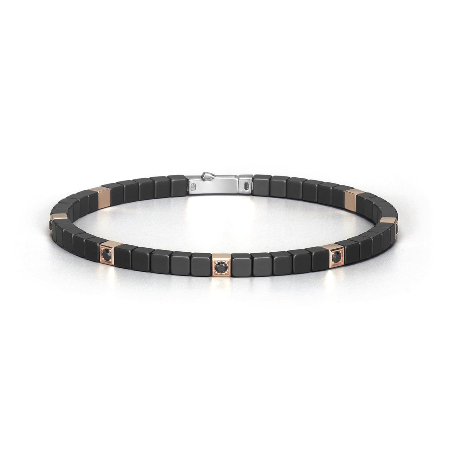 Baraka Cyborg Ceramic Bracelet BR351031ROCN-35, a men's bracelet in rose gold and black ceramic set with diamonds