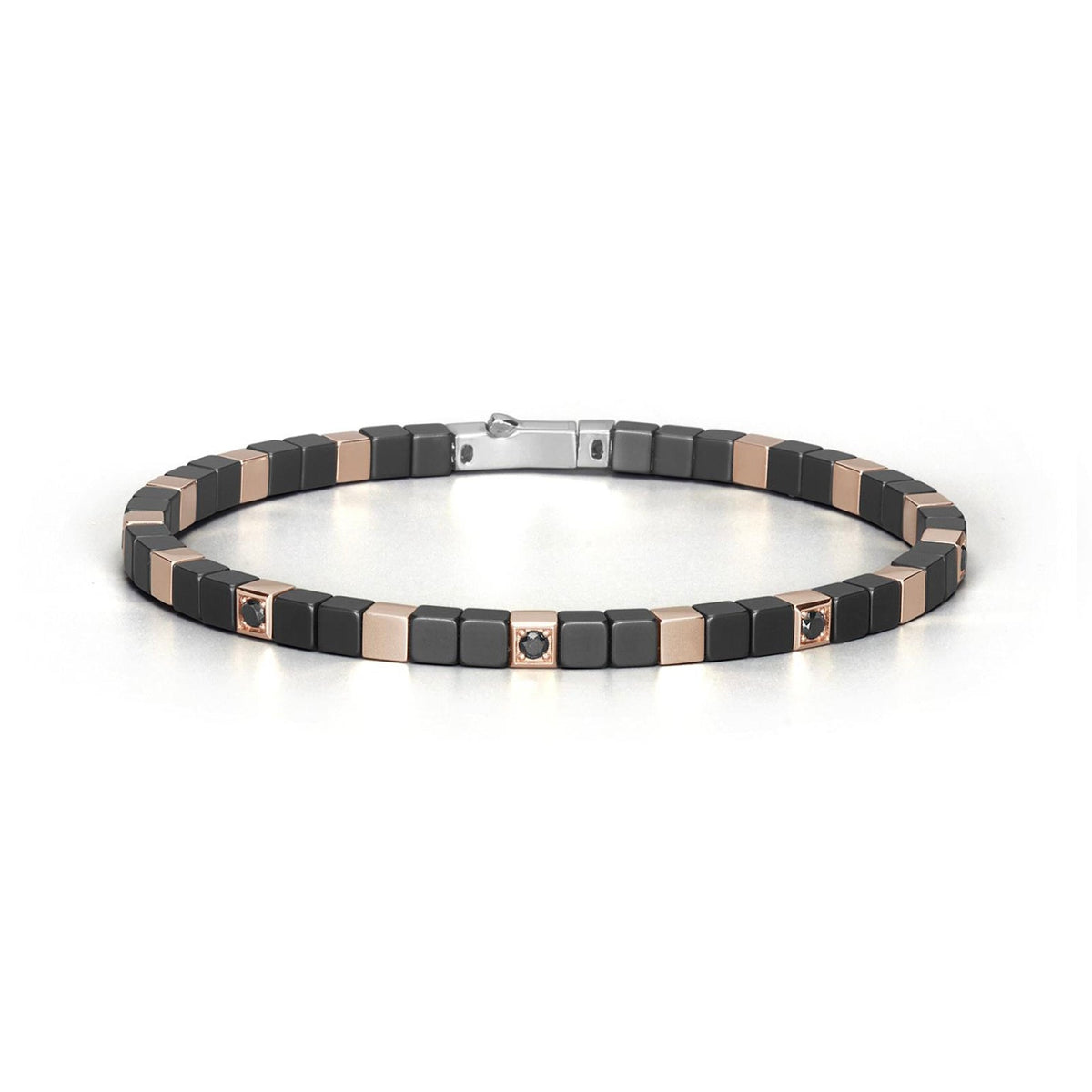 Baraka Cyborg Ceramic Bracelet BR351061ROCN-35, a men's bracelet in rose gold and black ceramic set with diamonds