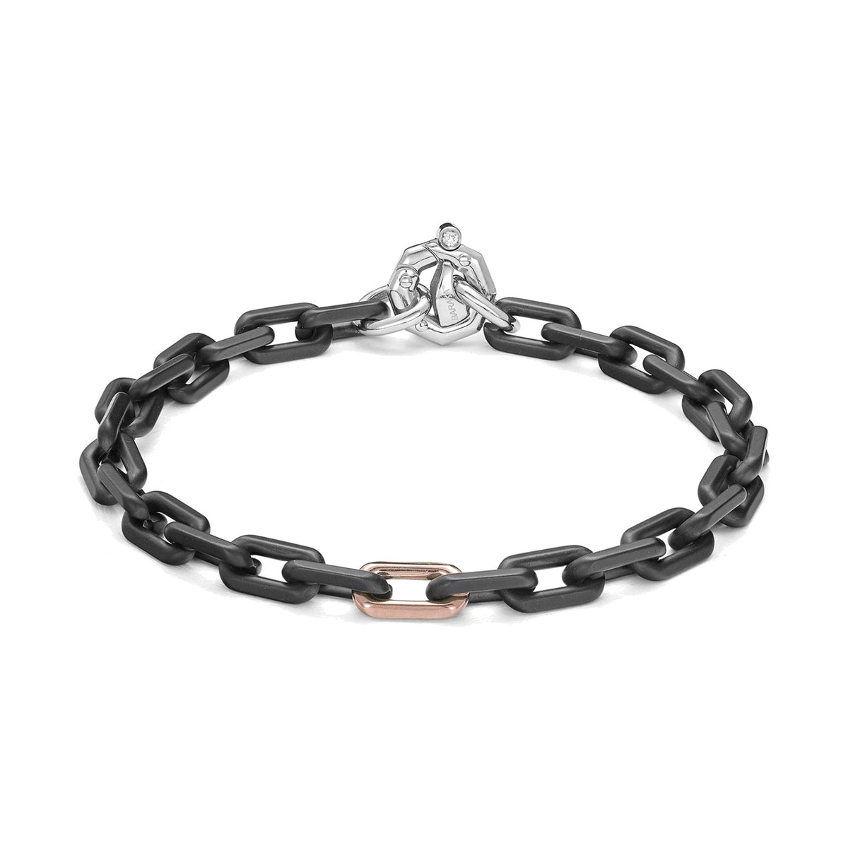Baraka Cyborg Ceramic Bracelet BR372501ROLU, a men's bracelet in black ceramic and 18-karat rose gold with a white diamond