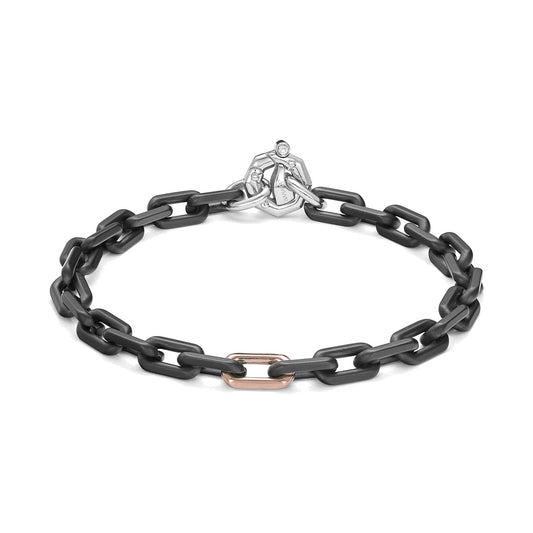 Baraka Cyborg Ceramic Bracelet BR372501ROLU, a men's bracelet in black ceramic and 18-karat rose gold with a white diamond