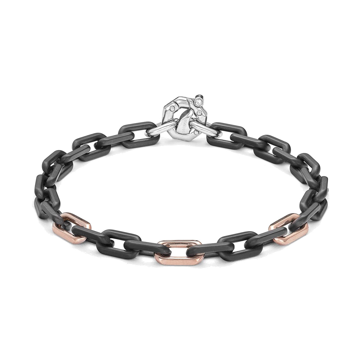 Baraka Cyborg Ceramic Bracelet BR372511ROLU, a men's bracelet in black ceramic and 18-karat rose gold with a white diamond